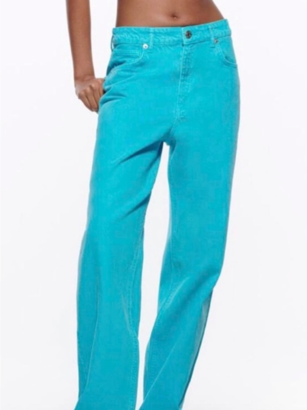 Zara high rise wide leg turquoise jeans. Size 6.